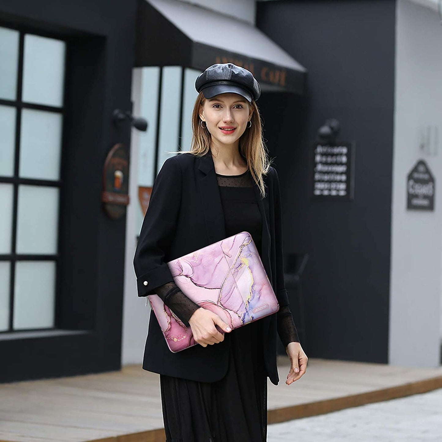 MOSISO Laptop Sleeve Compatible with MacBook Pro 14 inch 2021 M1 Pro/M1 Max A2442, Compatible with MacBook Air/Pro Retina, 13-13.3 inch Notebook, Polyester Vertical Bag with Pocket Marble MO-MBH216 iMosiso