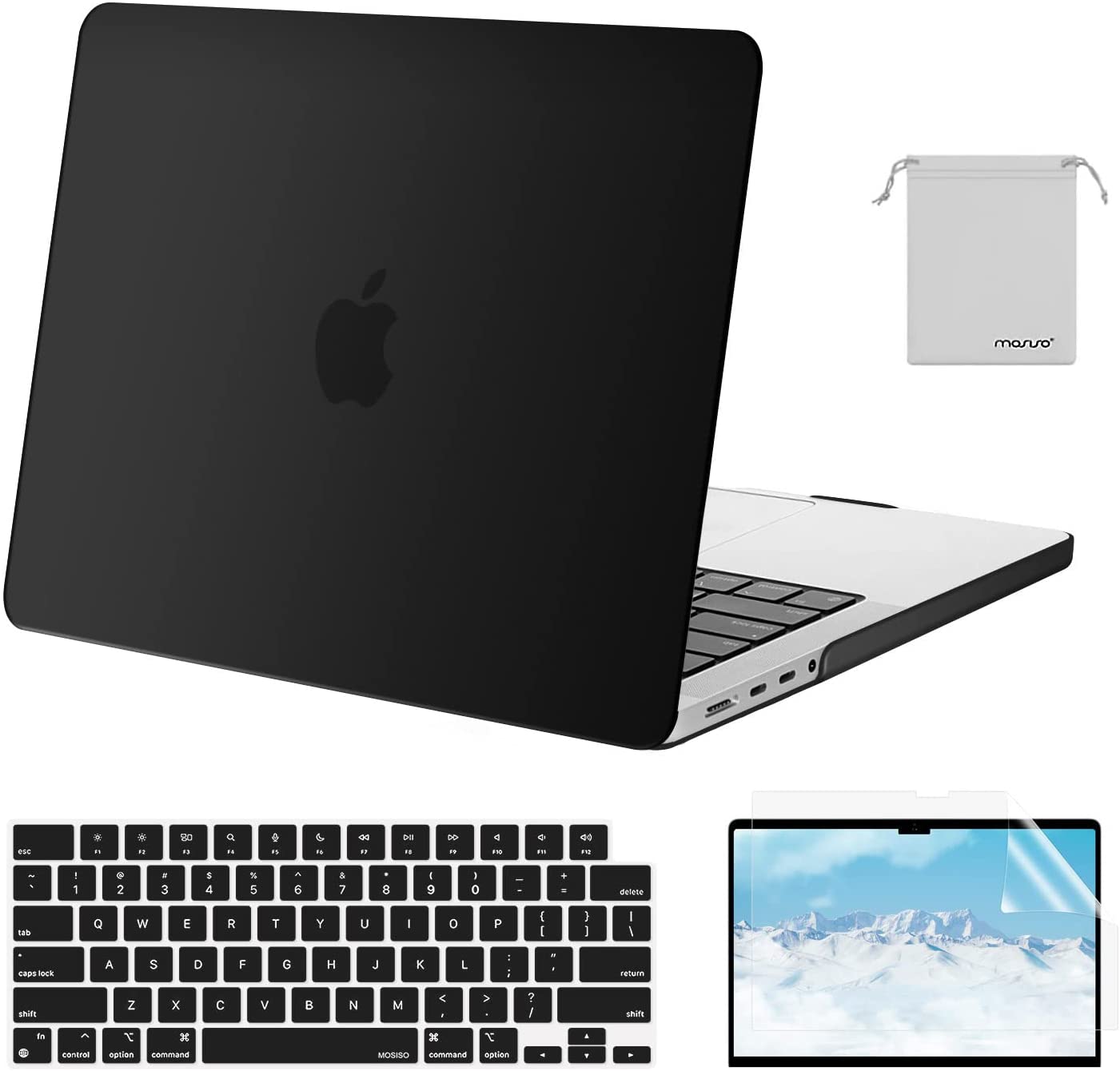 MOSISO Compatible with MacBook Pro 16 inch Case 2021 2022 Release A2485 M1 Pro/Max with Liquid Retina XDR Display Touch ID, Plastic Hard Shell&Keyboard Skin&Screen Protector&Storage Bag, Black iMosiso